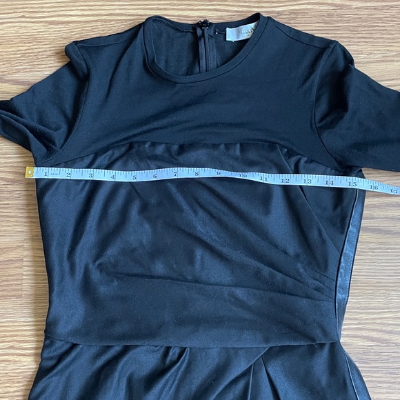 Max Mara Black Sheath Dress Sheer Shoulder Sleeve Leather Trim Made in Italy - Picture 4 of 16